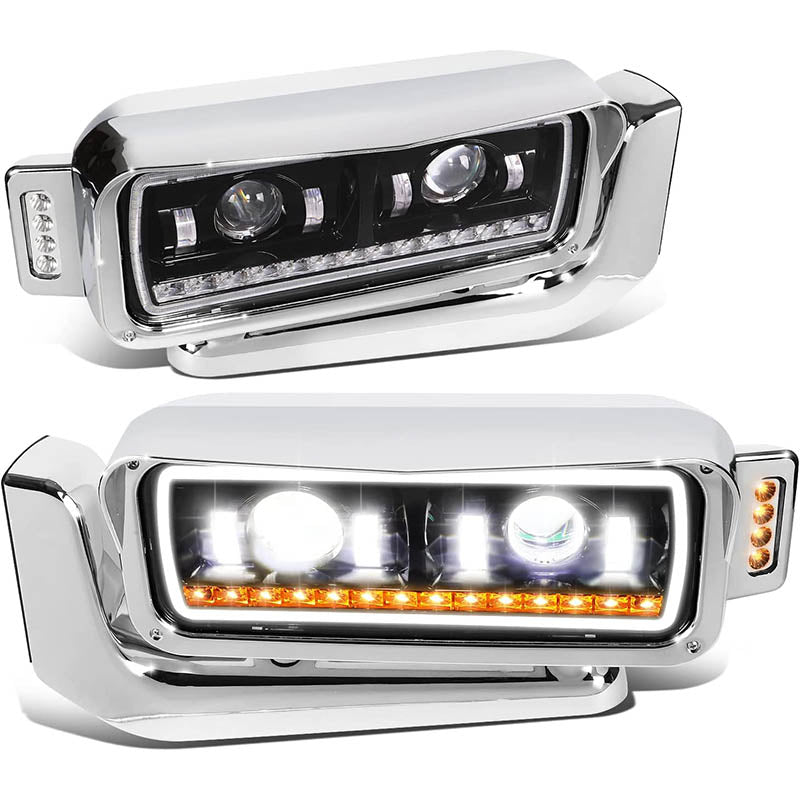 1981-2021 Peterbilt 359 379 389 LED Black Aftermarket Headlights