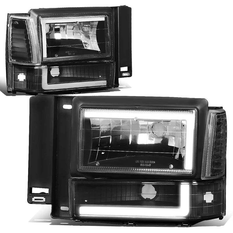 1991-1994 Ford Explorer LED DRL Black Aftermarket Headlights