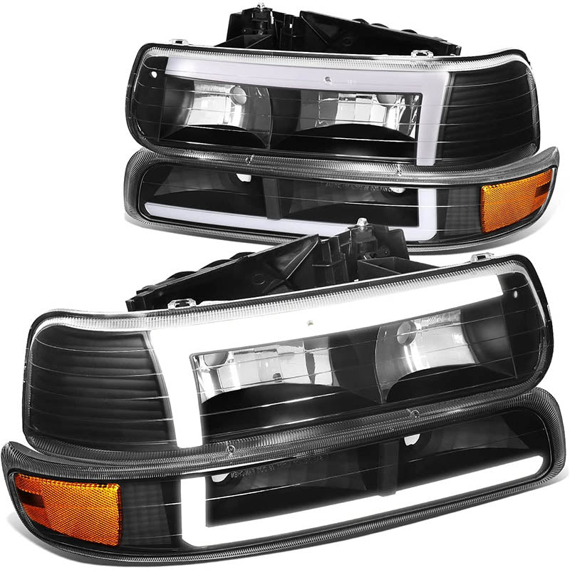 1999-2002 Chevy Silverado LED DRL Black Aftermarket Headlights