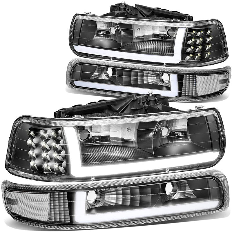 1999-2002 Chevy Silverado LED DRL Black Aftermarket Headlights