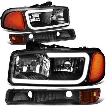 1999-2006 GMC Sierra LED DRL Black Aftermarket Headlights