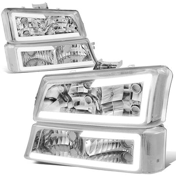 2003-2006 Chevy Silverado LED DRL Chrome Clear Aftermarket Headlights