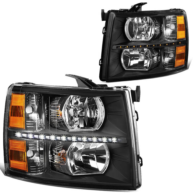 2007-2013 Chevy Silverado LED Strip Black Aftermarket Headlights