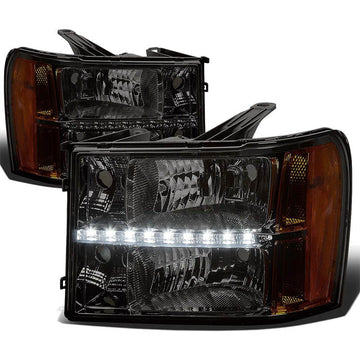 2007-2013 GMC Sierra Smoked LED Strip Aftermarket Headlights