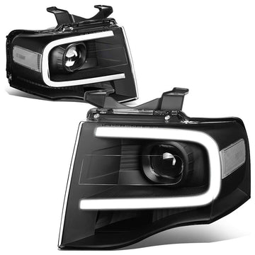 2007-2014 Ford Expedition LED DRL Black Aftermarket Headlights