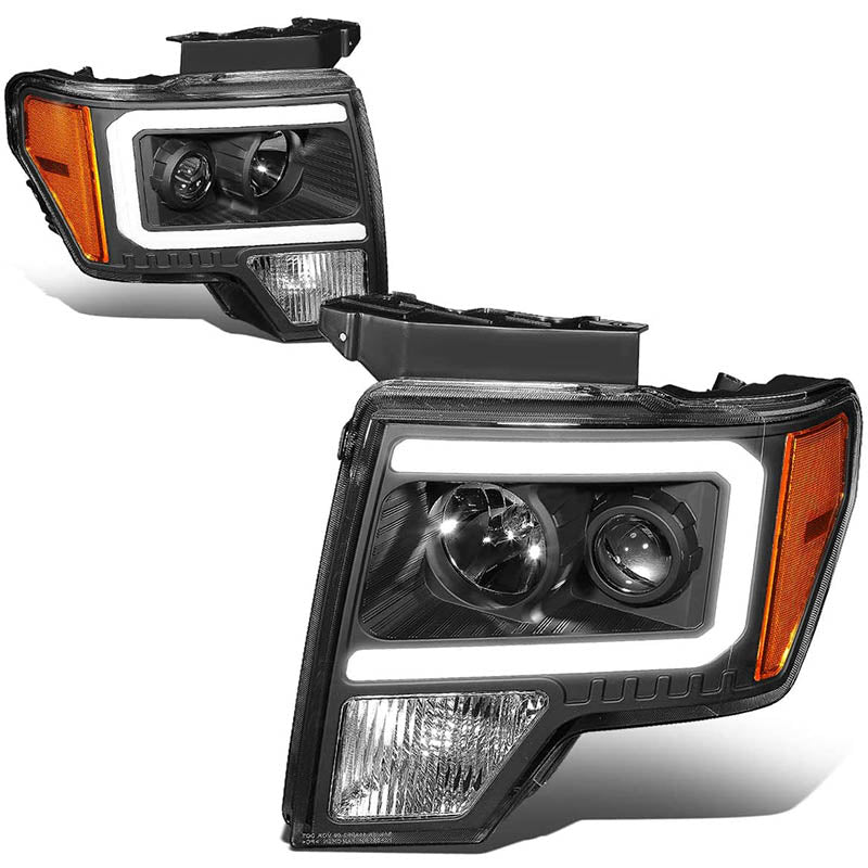 2009-2014 Ford F150 LED DRL Black Aftermarket Headlights