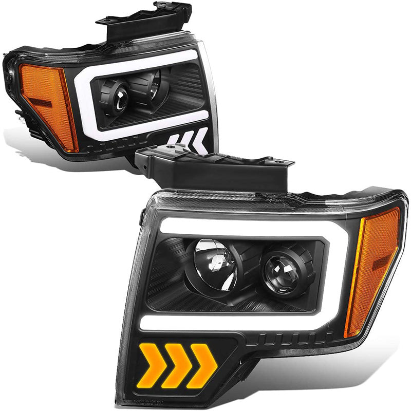 2009-2014 Ford F150 LED DRL Arrow Black Aftermarket Headlights