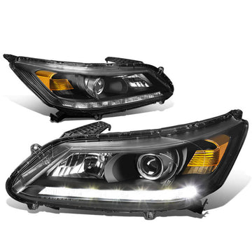 2013-2015 Honda Accord LED DRL Black Aftermarket Headlights