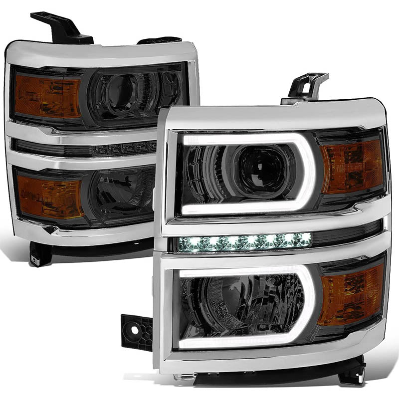 2014-2015 Chevy Silverado 1500 Smoked LED DRL Aftermarket Headlights